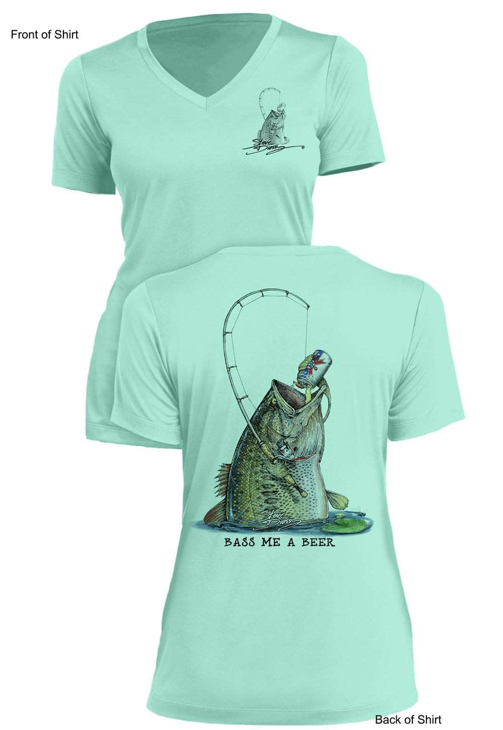 Bass Me A Beer - Ladies Short Sleeve V-Neck-100% Polyester